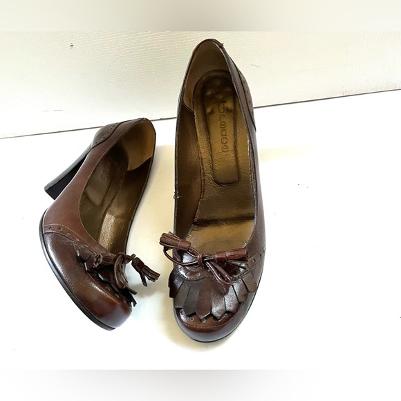 Shiny light brown real leather loafers with tassel & bow comfy block heels US9.5 - Picture 3 of 11
